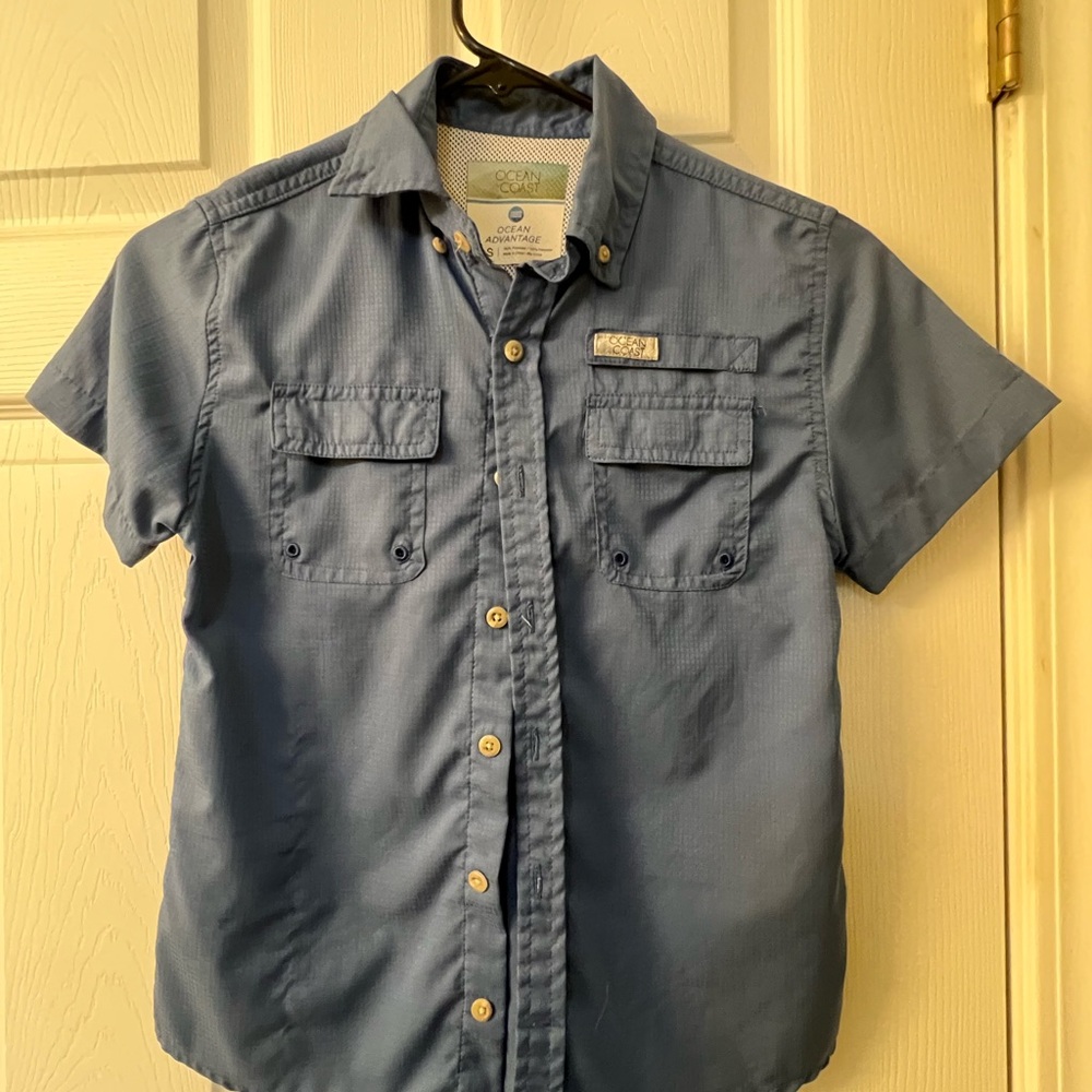 Blue Casual Button Down Shirt with Short Sleeves